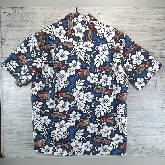 Winnie Fashions Hawaiian Shirt Aloha Blue Floral Wagon - Picture 2 of 6